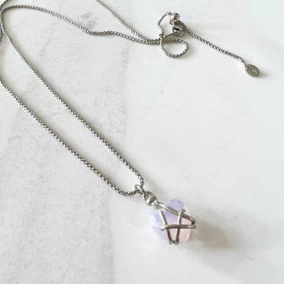 Jones New York Rose Crystal Heart Pendant Necklace Silver - Picture 4 of 6